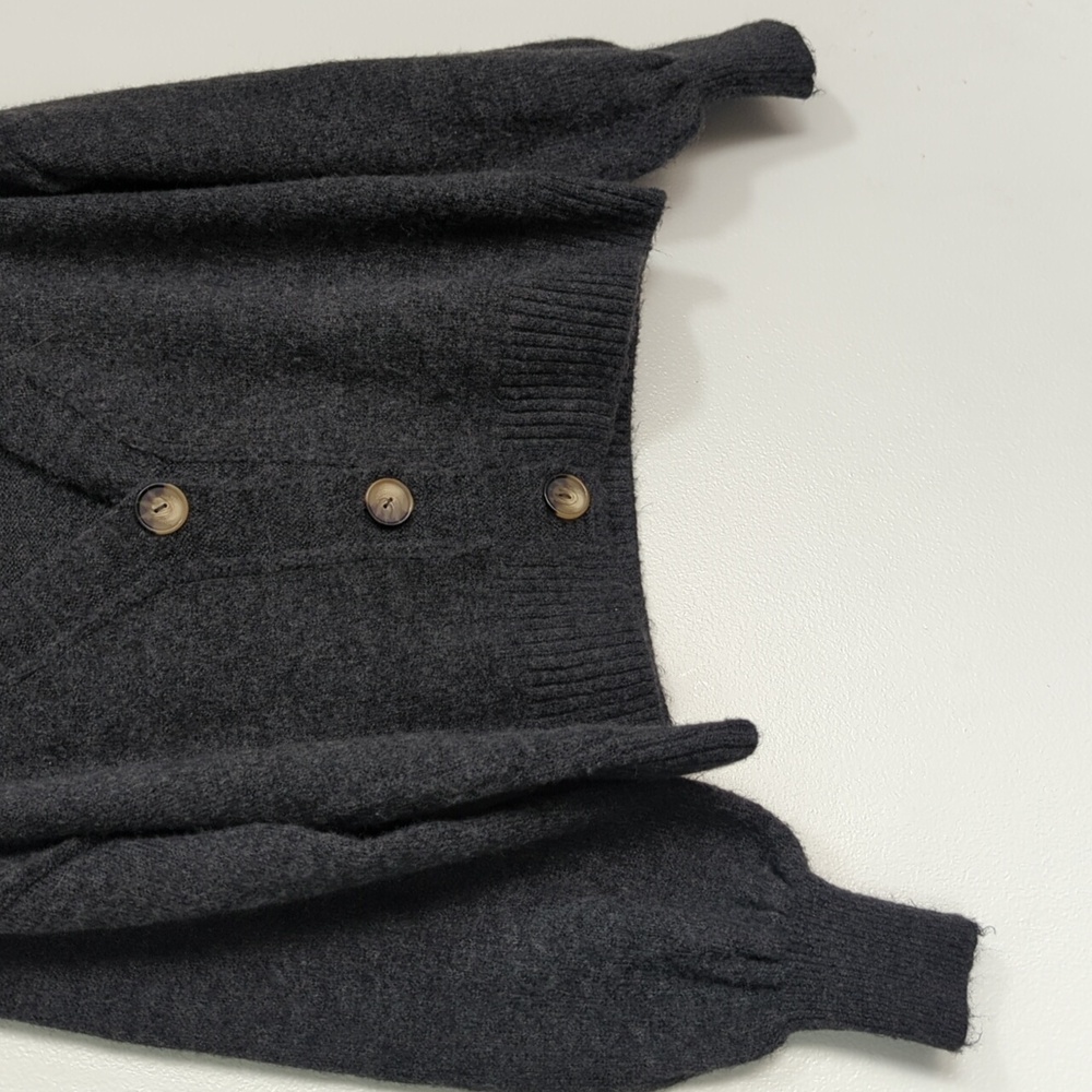 Topshop‎ Dark Gray Long Puff Sleeve V Neck Cardigan Sweater Size 4-6 - Picture 4 of 9